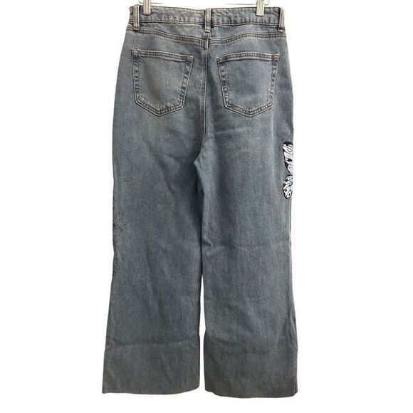 Tinseltown wide-leg butterfly print hippie jeans sz 11 / 8 Flower Rainbow Arts - Picture 2 of 7